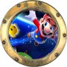 Stickers trompe l'oeil hublot doré Mario galaxy