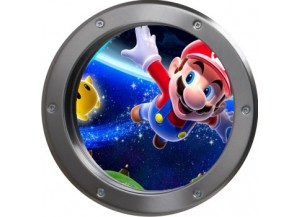 Stickers trompe l'oeil hublot argent Mario galaxy