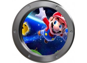 Stickers trompe l'oeil hublot argent Mario galaxy