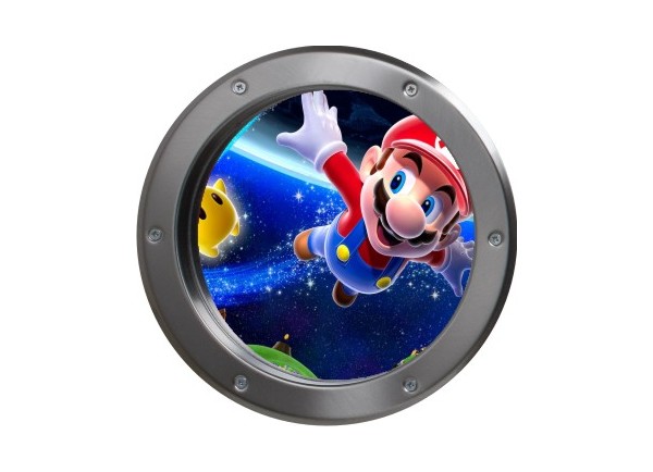 Stickers trompe l'oeil hublot argent Mario galaxy