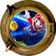 Stickers trompe l'oeil hublot bronze Mario galaxy