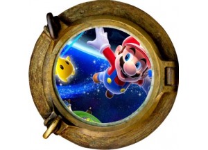 Stickers trompe l'oeil hublot bronze Mario galaxy