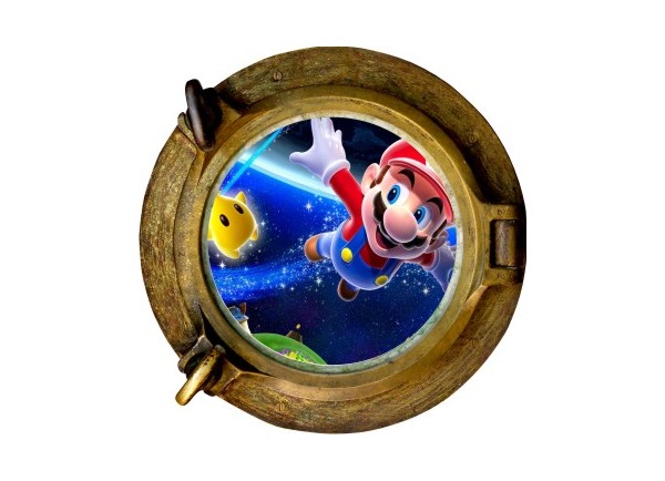 Stickers trompe l'oeil hublot bronze Mario galaxy