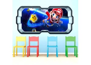 Stickers trompe l'oeil hublot 3D Mario galaxy