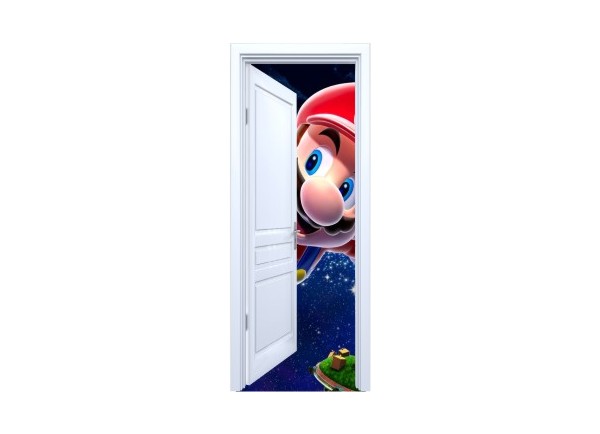 Stickers trompe l'oeil porte blanche ouverte Mario galaxy