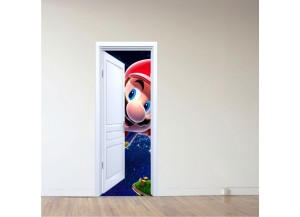 Stickers trompe l'oeil porte blanche ouverte Mario galaxy