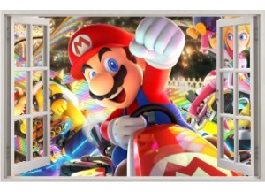 Stickers trompe l'oeil fenêtre ouverte Mario Kart