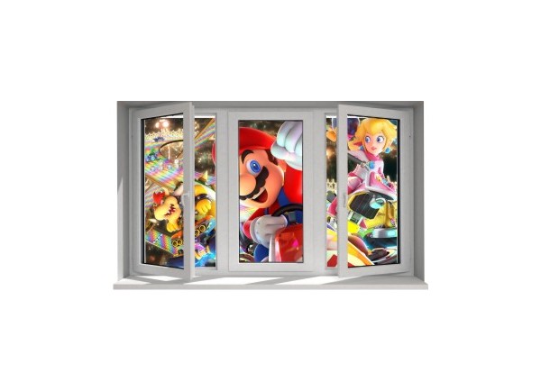 Stickers trompe l'oeil fenêtre Mario Kart