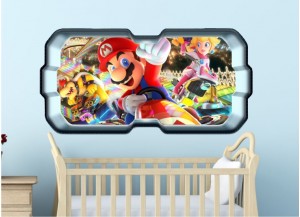 Stickers trompe l'oeil hublot 3D Mario Kart