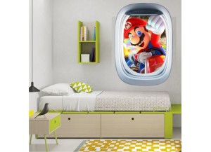 Stickers trompe l'oeil hublot avion Mario Kart