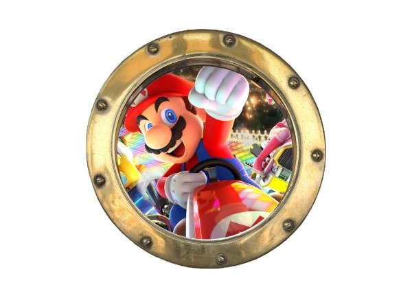 Stickers trompe l'oeil hublot doré Mario Kart