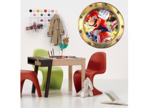 Stickers trompe l'oeil hublot doré Mario Kart