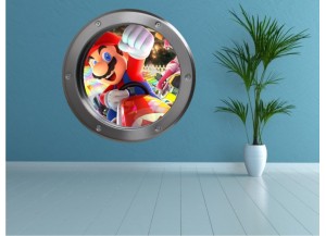 Stickers trompe l'oeil hublot argent Mario Kart