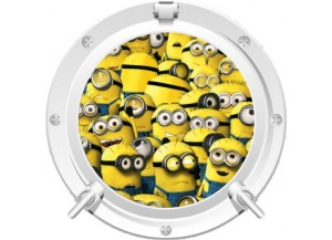 Stickers trompe l'oeil hublot blanc Les Minions