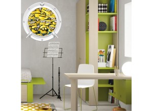 Stickers trompe l'oeil hublot blanc Les Minions