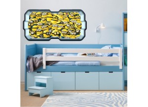 Stickers trompe l'oeil hublot 3D Les Minions