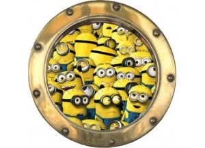 Stickers trompe l'oeil hublot doré Les Minions