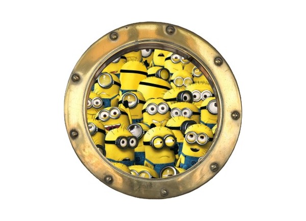 Stickers trompe l'oeil hublot doré Les Minions