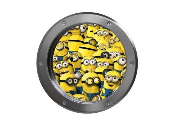 Stickers trompe l'oeil hublot argent Les Minions