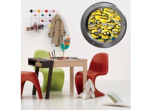 Stickers trompe l'oeil hublot argent Les Minions