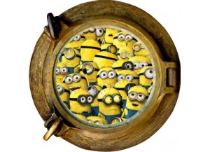 Stickers trompe l'oeil hublot bronze Les Minions