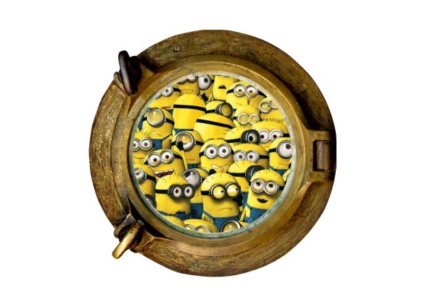 Stickers trompe l'oeil hublot bronze Les Minions