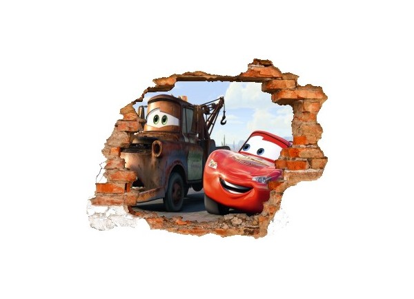 Sticker trompe l'oeil 3D mur déchiré Cars