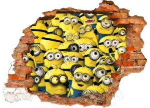 Sticker trompe l'oeil 3D mur déchiré Les Minions