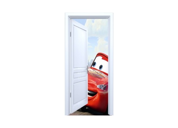 Stickers trompe l'oeil porte blanche ouverte Cars