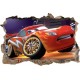 Sticker trompe l'oeil 3D mur d'agglo cassé Cars Flash Mac Queen