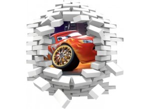 Sticker trompe l'oeil 3D mur blanc cassé Cars Flash Mac Queen