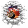 Sticker trompe l'oeil 3D mur blanc cassé Cars Flash Mac Queen