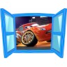Sticker trompe l'oeil fenêtre bleue Cars Flash Mac Queen