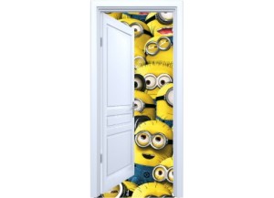 Stickers trompe l'oeil porte blanche ouverte Les Minions