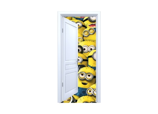 Stickers trompe l'oeil porte blanche ouverte Les Minions