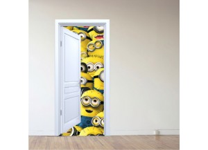 Stickers trompe l'oeil porte blanche ouverte Les Minions