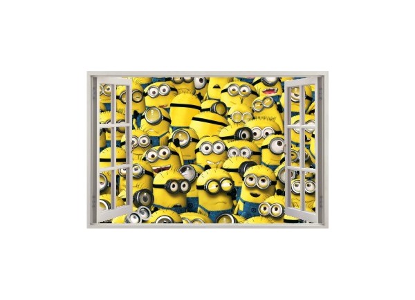 Stickers trompe l'oeil fenêtre ouverte Les Minions