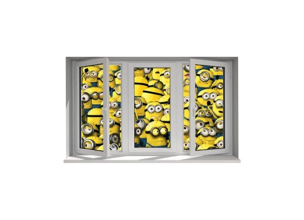 Stickers trompe l'oeil fenêtre Les Minions