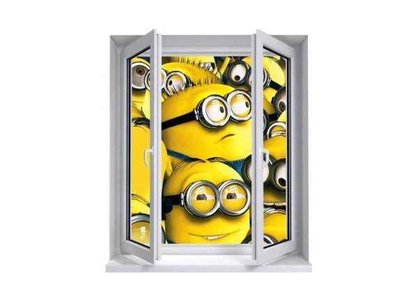 Sticker trompe l'oeil fenêtre 2 vantaux Les Minions