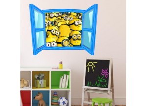 Sticker trompe l'oeil fenêtre bleue Les Minions