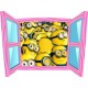 Sticker trompe l'oeil fenêtre cartoon rose Les Minions