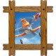 Sticker trompe l'oeil fenêtre cadre bois Planes Dusty
