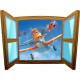 Sticker trompe l'oeil fenêtre cartoon bois Planes Dusty