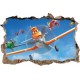 Sticker trompe l'oeil 3D mur d'agglo cassé Planes Dusty