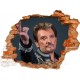 Sticker trompe l'oeil 3D mur déchiré Johnny Hallyday au revoir