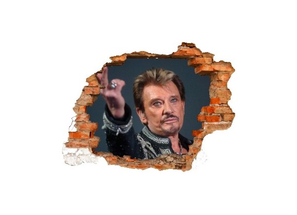 Sticker trompe l'oeil 3D mur déchiré Johnny Hallyday au revoir