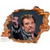 Sticker trompe l'oeil 3D mur déchiré Johnny Hallyday au revoir