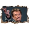 Sticker trompe l'oeil 3D mur d'agglo cassé Johnny Hallyday au revoir