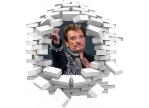 Sticker trompe l'oeil 3D mur blanc cassé Johnny Hallyday au revoir