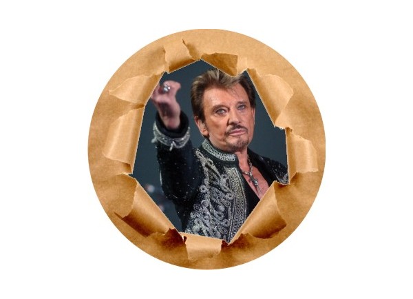 Stickers trompe l'oeil mur papier déchiré Johnny Hallyday au revoir